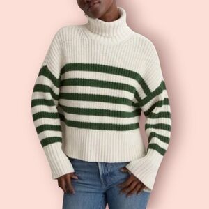 MADEWELL Madewell Wide Rib Turtleneck Sweater in Varsity Green Stripe